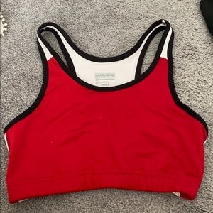 red and white sports bra